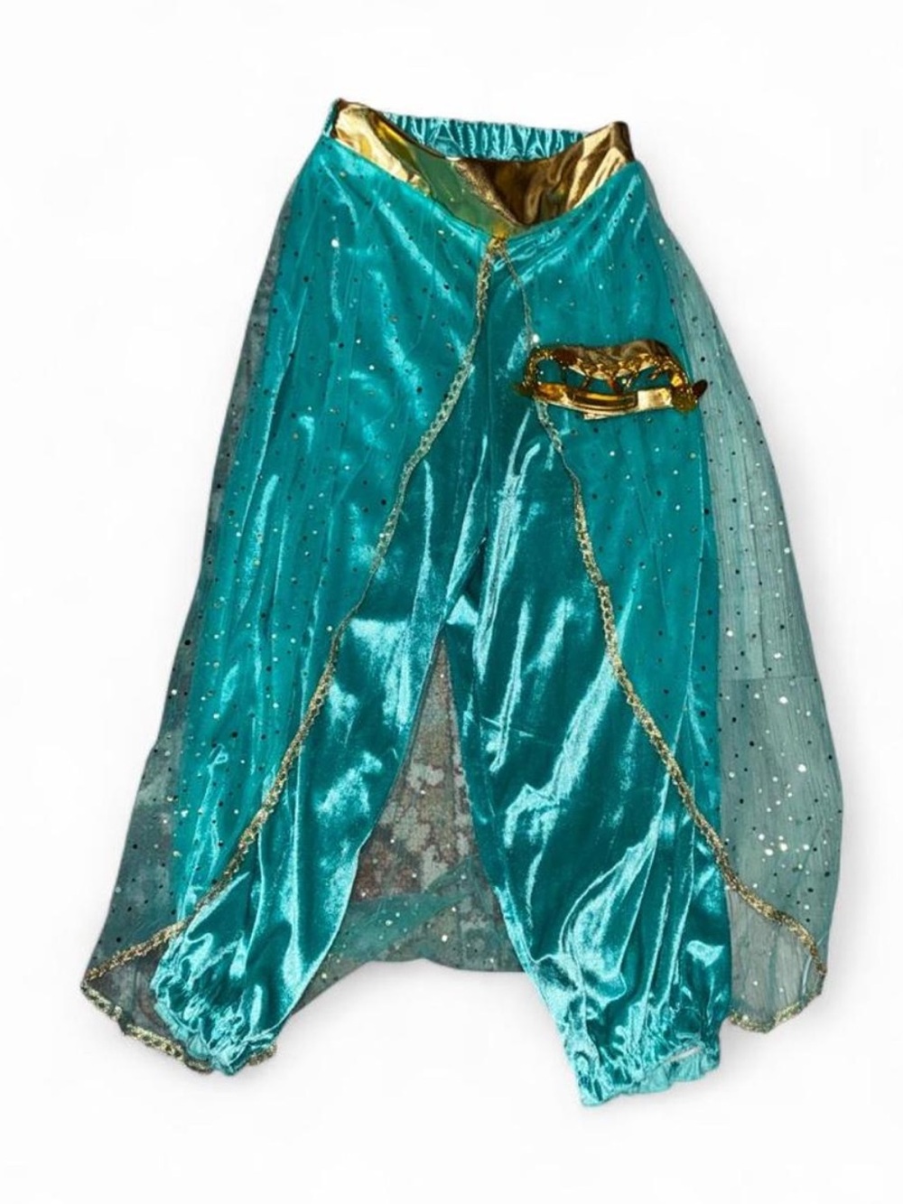 Jasmine velvet Teal Shimmer Harem Pants with Gold Accents